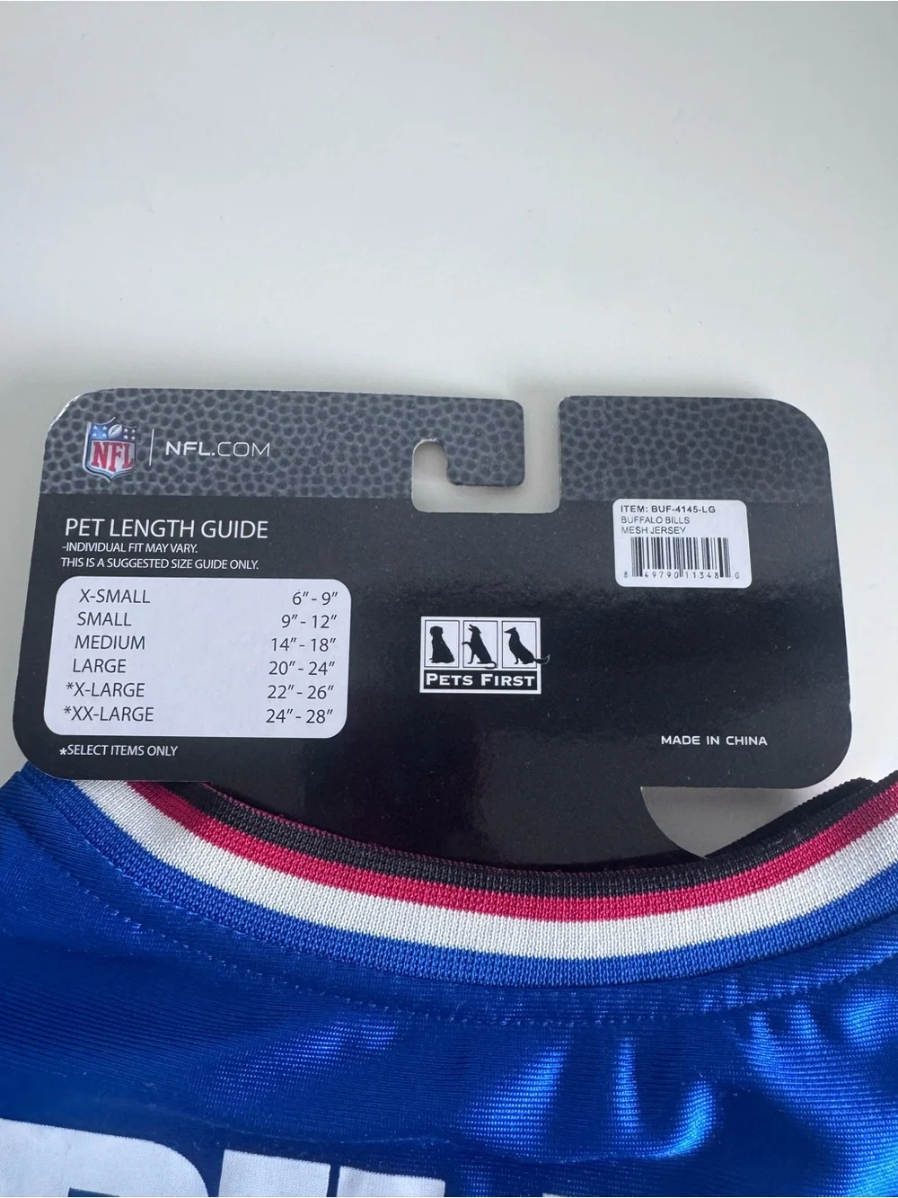 NFL Buffalo Royal Blue Puppy / Dog Jersey with White & Red Accents